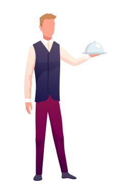 İnsanlar restoranın mutfağında yemek pişiriyor. Yemek hazırlayan profesyonel şef. Tabak vektör çizimi yapan garson..