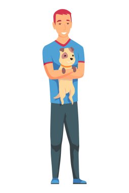 Hayvan barınağı evcil hayvanları, evlat edinme afişi. Evcil hayvan ve evcil hayvan bakımı için yeni bir ev bulmak. Düz çizgi film tarzında renkli vektör illüstrasyonu.