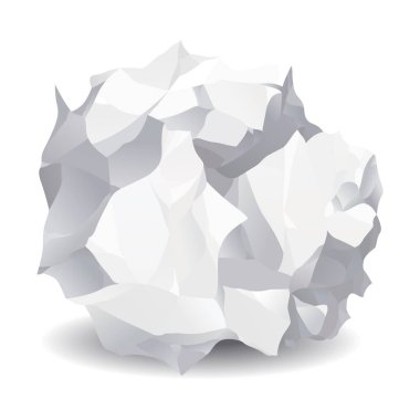 Buruşmuş kağıt top ikonu. Gerçekçi çöp, kötü fikir sembolü, ezilmiş kağıt parçası. Buruşuk grunge çarşafı at. Belgedeki hata. Gerçekçi kırışık sayfa.