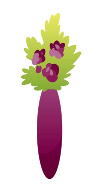 Seramik Vazoda Güzel Çiçekler, İç Dekorasyon Vektör İllüstrasyon için Çiçek Buketi.