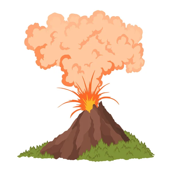 Икона Вулкана Природа Магмы Взрывается Дымом Пробудившийся Вулканский Элемент Активности — стоковый вектор
