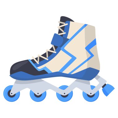 Patenlerle. Çizgi film patenleri, tekerlekli retro ayakkabılar, çocuk spor ayakkabıları. Dahili paten vektör simgesi. Yaz sporları ekipmanı.