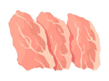 Et simgesi. Kasap dükkanının tezgahı için ürün. Süpermarket yemekleri. Üst görünüm dekoratif vektör illüstrasyonu.