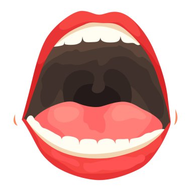 Kırmızı dudak dişisi. Kadın duygularını ifade etti, güzellik konsepti. Modern düz vektör tasarımı çizimi.