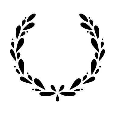 Antika defne çelengi. Siyah siluet dairesel tabela ödül başarısını, asaletini, amblemini simgeliyor. Laurel çelenk ödülü, kazanmak, ödül ya da zafer.