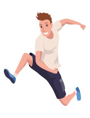 Çocuklar ikona atlıyor. Çocuk aktiviteleri tasarım elemanı. Kapalı ya da açık havada eğlence, fitness atlayışı. Akrobatik ve jimnastik egzersizleri. Vektör illüstrasyonu.