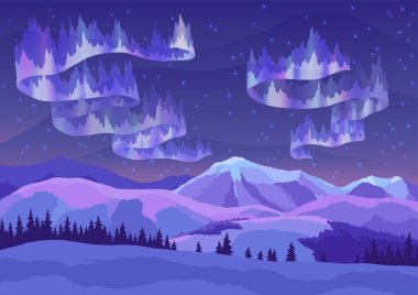 Aurora mavi gökyüzü ve Samanyolu formunda bir sürü yıldız, astronomi arka planı, Vektör illüstrasyonu.