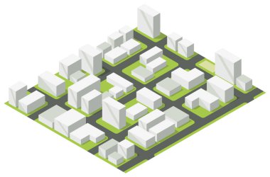 Isometric şehir haritası tasarım elementleri. Vektör iletimi illüstrasyonu.