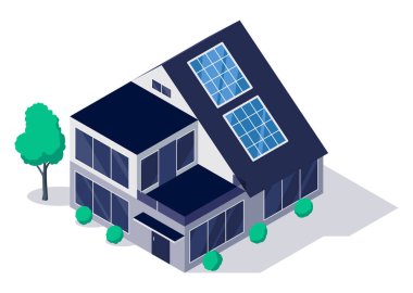 Klasik ve modern aile evleri çatısı güneş panelleri olan bir apartman. Emlak mülkü. Çağdaş, kenar mahalle tarzı.