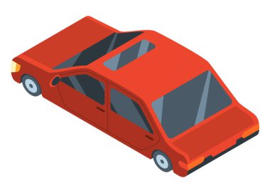 Şehir izometrik araba ikonu. Düz renkli bir otomobil. Grafik tasarım elementi. Kentsel ulaşım illüstrasyonu.