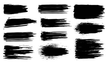 Paint brush. Black ink grunge brush strokes. Vector paintbrush set. Grunge design elements. Painted ink stripes. Creative isolated spots. Ink smudge abstract shape stains and smear set.