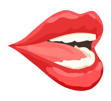Kırmızı dudak dişisi. Kadın duygularını ifade etti, güzellik konsepti. Modern düz vektör tasarımı çizimi.