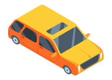 Şehir izometrik araba ikonu. Düz renkli bir otomobil. Grafik tasarım elementi. Kentsel ulaşım illüstrasyonu.