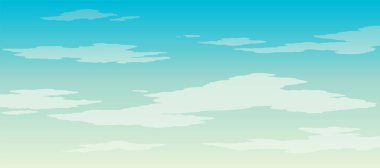 Mavi gökyüzünde bulutlar olan bir arka plan. Vektör arkaplanı.