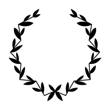 Antika defne çelengi. Siyah siluet dairesel tabela ödül başarısını, asaletini, amblemini simgeliyor. Laurel çelenk ödülü, kazanmak, ödül ya da zafer.