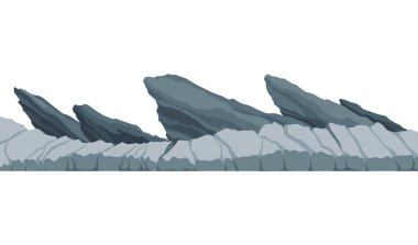 Oyun manzarası. Çizgi film tasarımı doğa. Toprak kesiminin manzarası. Beyaz arkaplanda izole edilmiş kesitin görüntüsü.