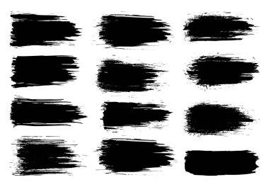 Paint brush. Black ink grunge brush strokes. Vector paintbrush set. Grunge design elements. Painted ink stripes. Creative isolated spots. Ink smudge abstract shape stains and smear set.