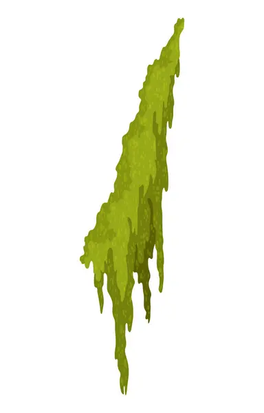 漫画のジャングルモス形状 緑の沼のモス 森がぶら下がってくつろいでいる レインフォレスト フローラ 白で隔離されたコンピュータゲームのマーシュ工場 フラットベクトルイラスト — ストックベクタ