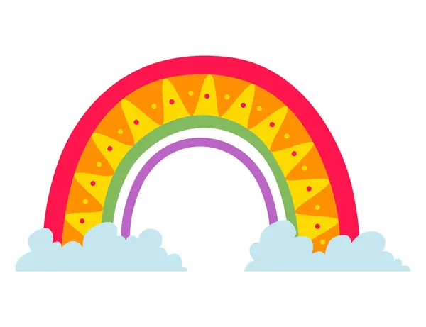 可爱的卡通彩虹与天空 给孩子们的可打印海报儿童室内装饰设计 在白色背景上孤立的向量图 — 图库矢量图片
