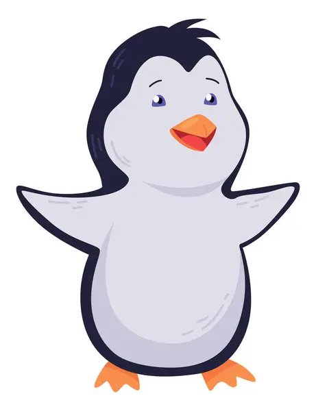 Pinguim Bonito Ficar Sorrir Personagem Desenho Engraçado Estilo Cartoon Animal —  Vetores de Stock