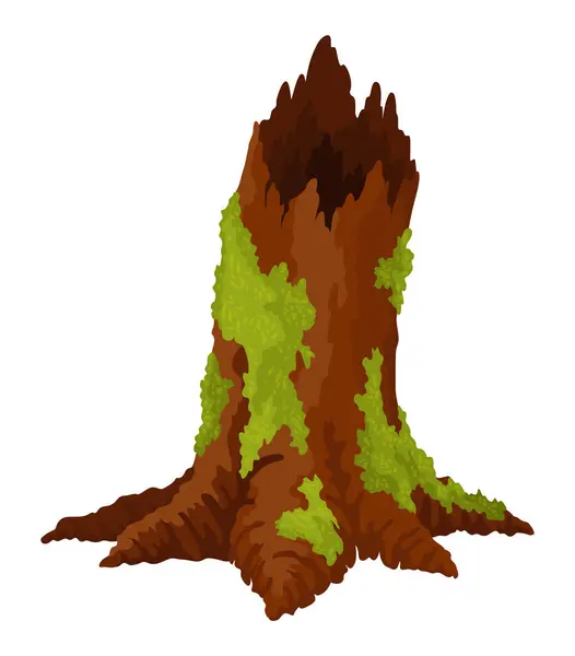 Bûche Souche Dans Mousse Lichen Arbre Bande Dessinée Dans Jungle — Image vectorielle
