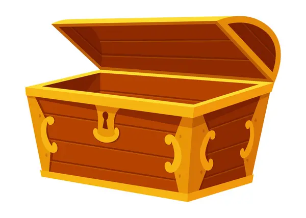 Chest Game Wooden Antique Box Empty Old Wooden Chest Gold — Stock Vector