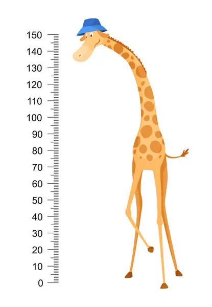 有趣的长颈鹿 快乐有趣的长颈鹿 长颈鹿表壁或高程图或墙壁贴纸 用0至150厘米的刻度说明生长情况 — 图库矢量图片