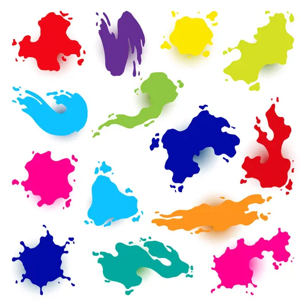 Color Paint Blots Creative Isolated Paint Brush Strokes Spots Ink — Stockvektor