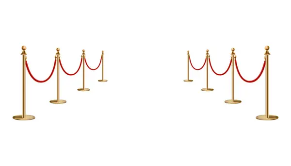 有红绳的障碍物 Vip区 封闭事件限制 有丝绒绳的金杆的逼真形象 因白人背景而被隔离 — 图库矢量图片