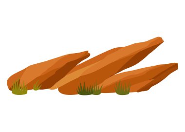 Çöl taşları, dağlardaki kaya elementleri, Afrika, Meksika, Arizona veya Teksas 'taki uçurum veya kanyon. Kahverengi turuncu harabeler, pürüzlü kayalar, beyaz arka planda izole kumtaşı kümesi..