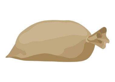 Çuval bezi çiftliği çantası un, pirinç ya da tuz. Tarım ürünleri. Kahverengi tekstil balyasında tarım üretimi, içinde ürün olan kapalı çuval. Çizgi film vektör simgesi.