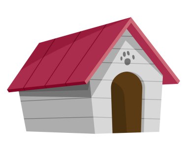 Köpek kulübesi ikonu. Çizgi film hayvan aksesuarı. Petshop süpermarket ürünü. Çatısı olan boş bir hayvan evi. Evcil hayvanlar için bir ev. İzole edilmiş düz vektör çizimi.