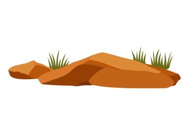 Çöl taşları, dağlardaki kaya elementleri, Afrika, Meksika, Arizona veya Teksas 'taki uçurum veya kanyon. Kahverengi turuncu harabeler, pürüzlü kayalar, beyaz arka planda izole kumtaşı kümesi..