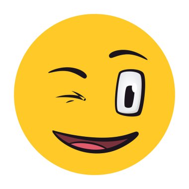 Çizgi film suratları. Komik yüz ifadeleri, karikatür duyguları. Sevimli bir karakter, anlamlı gözleri ve ağzı var, gülen surat, gülen surat, mutlu dil ifadesi..