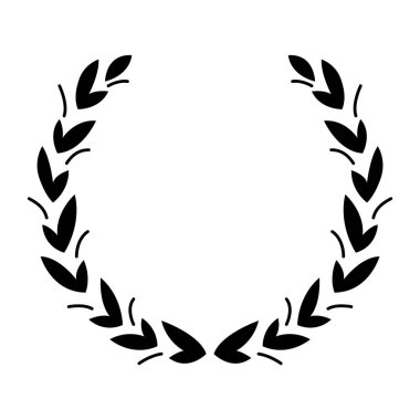 Antika defne çelengi. Siyah siluet dairesel tabela ödül başarısını, asaletini, amblemini simgeliyor. Laurel çelenk ödülü, kazanmak, ödül ya da zafer.
