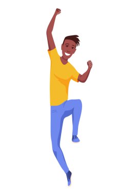 Mutlu zıplayan insanlar. Mutlu, pozitif genç adamlar. Genç gülen insanlar beyaz arka planda elleri havada atlıyorlar..