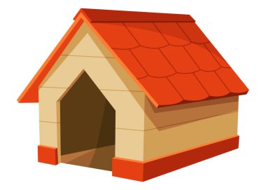 Köpek kulübesi ikonu. Çizgi film hayvan aksesuarı. Petshop süpermarket ürünü. Çatısı olan boş bir hayvan evi. Evcil hayvanlar için bir ev. İzole edilmiş düz vektör çizimi.