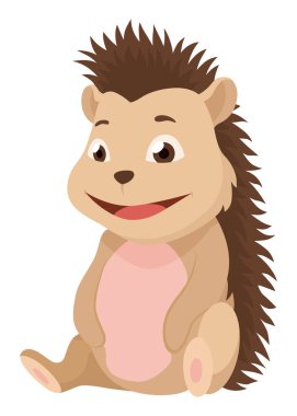 Güzel kirpi. Şirin, komik vahşi orman hayvanı. Huysuz çizgi film karakteri. Vektör izole illüstrasyonu.