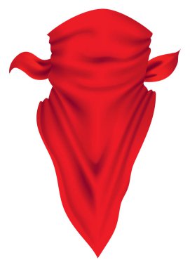 Boynunda kırmızı gerçekçi bir bandana. Gençlik modası boyun atkısı ya da kovboy giysi kalıbı. Bisikletli yüz eşarbı, bandanalı boyun şalı. Boş mendil unisex üniforması. Batı kıyafetleri.