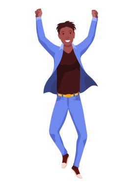 Mutlu zıplayan insanlar. Mutlu, pozitif genç adamlar. Genç gülen insanlar beyaz arka planda elleri havada atlıyorlar..