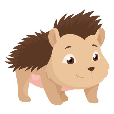 Güzel kirpi. Şirin, komik vahşi orman hayvanı. Huysuz çizgi film karakteri. Vektör izole illüstrasyonu.