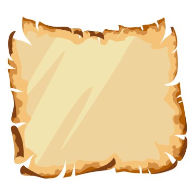 Ortaçağ boş parşömeni. Antik papirüs haritası, eski İncil ya da ortaçağ mektubu. Beyaz arkaplanda izole edilmiş eski desenli parşömen kağıdı.