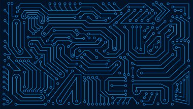 Elektronik pano. Yüksek teknoloji devre kartı vektör arkaplanı. Yapay zeka devre çizgisi tarzı. Akıllı ağ yapay zekası, dijital teknoloji. Fütürist mikroçip işlemcisi.