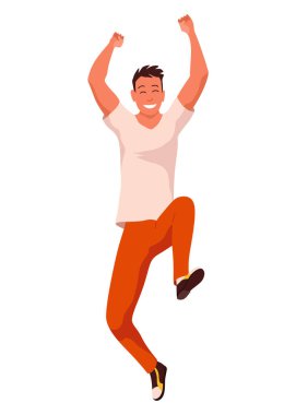 Mutlu zıplayan insanlar. Mutlu, pozitif genç adamlar. Genç gülen insanlar beyaz arka planda elleri havada atlıyorlar..