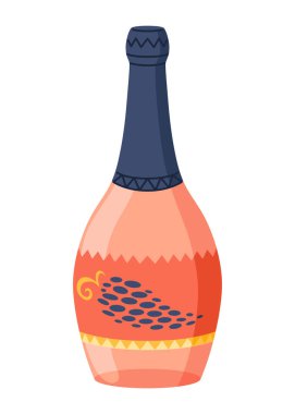 Şarap şampanya şişesi. İçki şişeleri. Bar veya restoran menüsü tasarımı için vektör çizgi film ögesi.