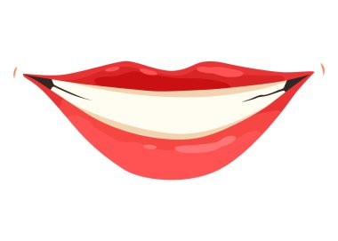 Kırmızı dudak dişisi. Kadın duygularını ifade etti, güzellik konsepti. Modern düz vektör tasarımı çizimi.