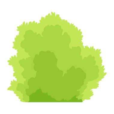 Bush ikonu. Çizgi film ormanı ya da bahçe çiti. Beyaz üzerine izole edilmiş yaz çizgi filmi nesnesi. Peyzaj sahnesi element oluşturur. Vektör çizgi film illüstrasyonu.