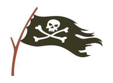 Korsan masa oyunu unsuru, korsan bayrağı. Oyun veya illüstrasyon oluşturmak için tasarım ögesi. Fantezi alanı öğeleri. Vektör karikatür renkli el çizimi illüstrasyon.