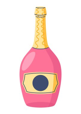 Şarap şampanya şişesi. İçki şişeleri. Bar veya restoran menüsü tasarımı için vektör çizgi film ögesi.