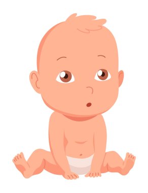 Yeni doğmuş bebek. Nazik yüzlü bebek. Yeni doğmuş şirin bir bebek. Vektör karikatür çizimi beyaz arkaplanda izole edildi.